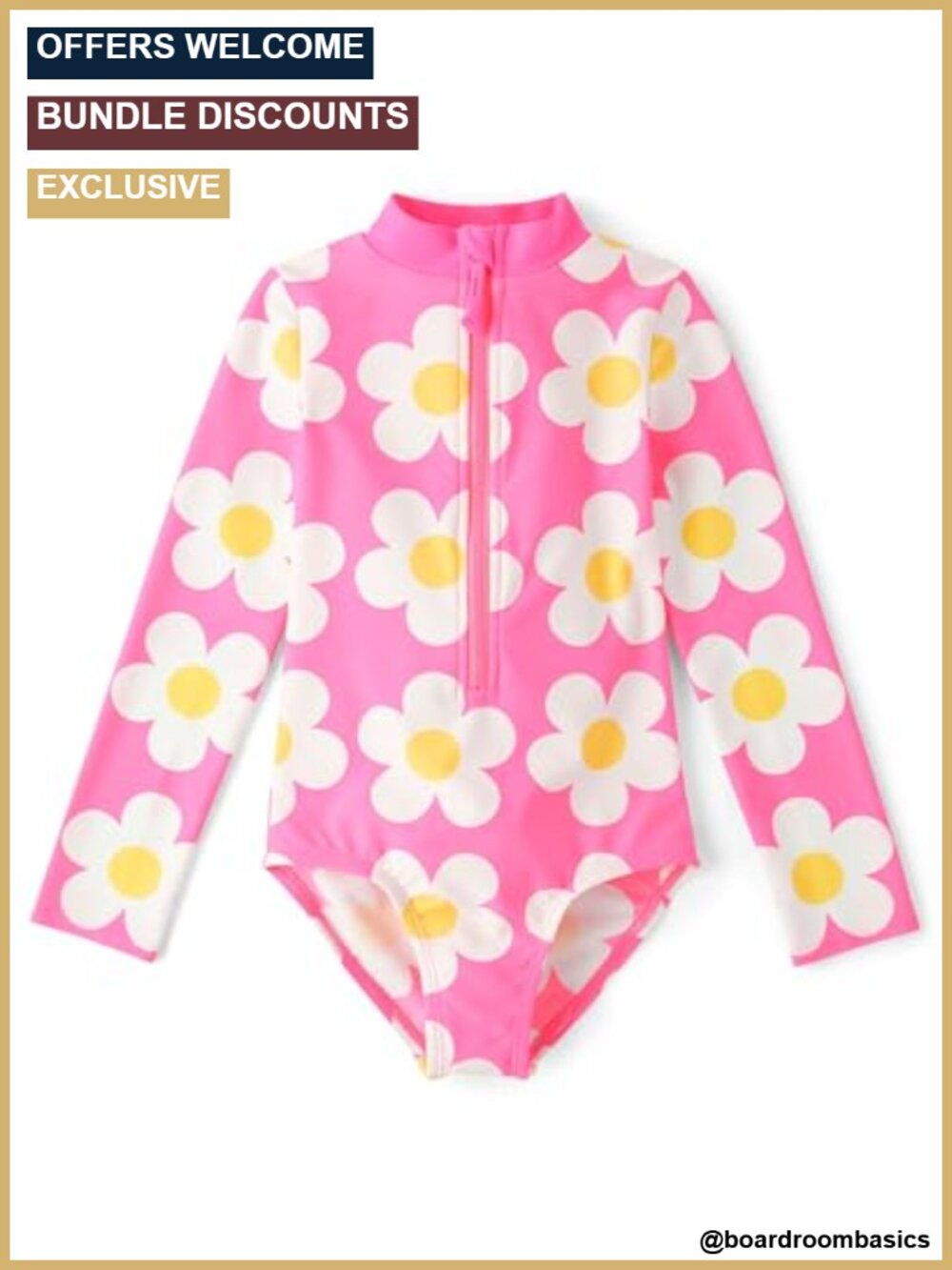 Girls Long Sleeve Rashguard One Piece Swimsuit Floral UPF 50+ Zip Front